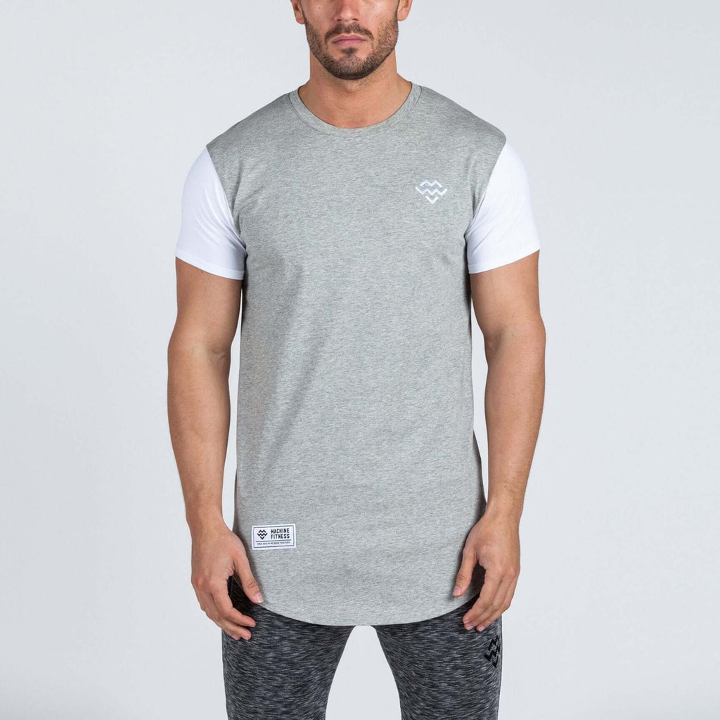 Curved Hem Extended T-Shirt (Grey/White) - Machine Fitness