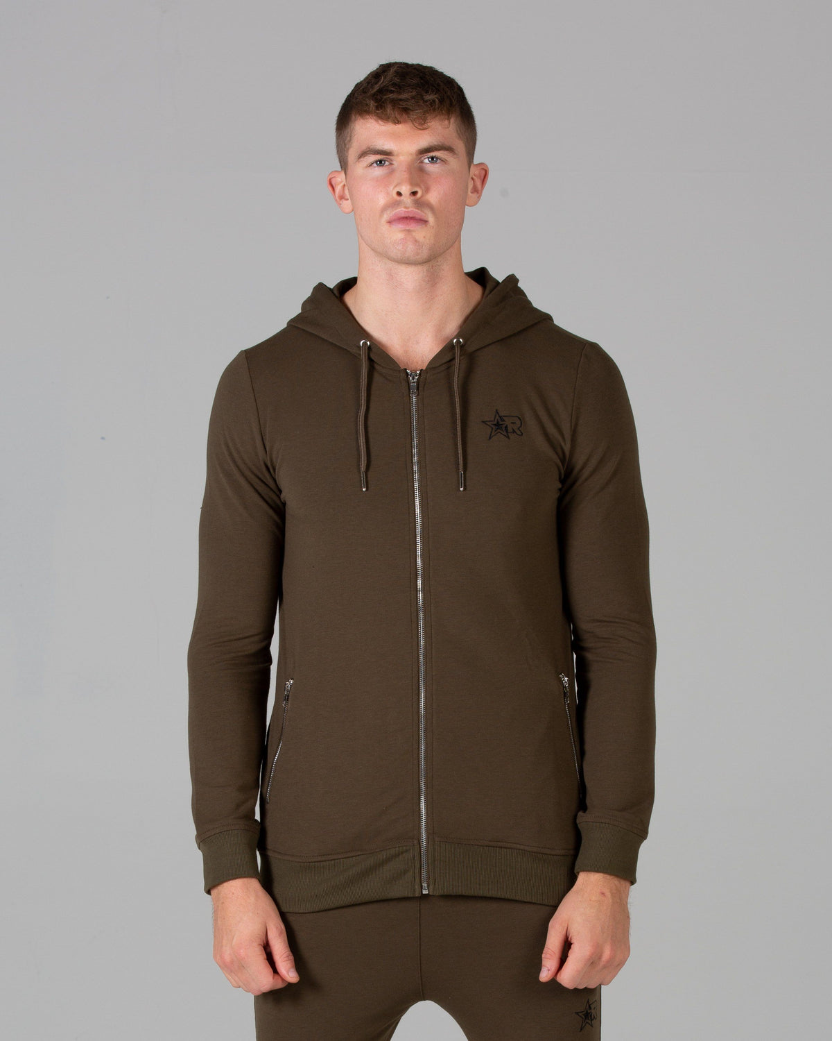 Rated Fitted Zip Up Hoodie (Khaki) - Machine Fitness